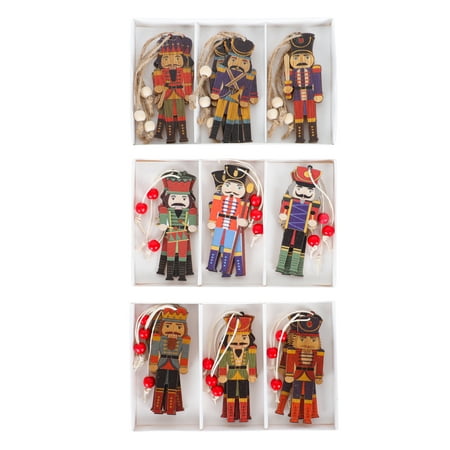 

NICEXMAS 3 Boxes Christmas Tree Pendants Hemp Rope Painting Walnut Soldier Pendant