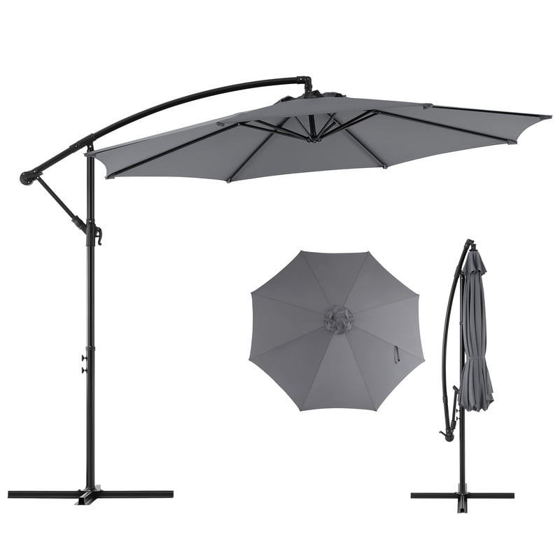 Simenmax 9.8FT Offset Cantilever Patio Umbrella, Heavy Duty Outdoor Hanging Market Umbrella with Crank Lift for Backyard, Pool, Garden, Deck (Gray)