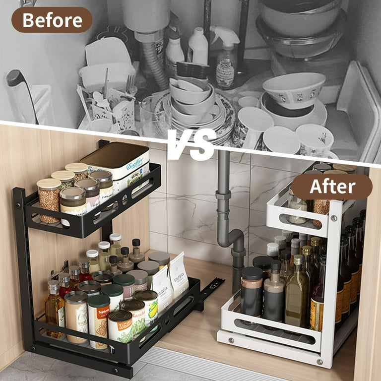 Sliding Under Sink Organizers and Storage, 2 Tier Pull Out Cabinet