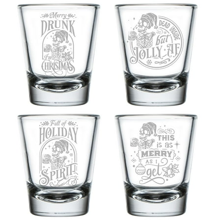 Set of 4 Shot Glasses 1.75oz Shot Glass Gift Christmas Skeletons Funny Collection