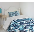 thumbnail image 4 of Ambesonne Japanese Wave Quilted Bedspread Set 2 Pcs, Water Splash Foam, Twin Size, Pale Blue Navy Blue, 4 of 6
