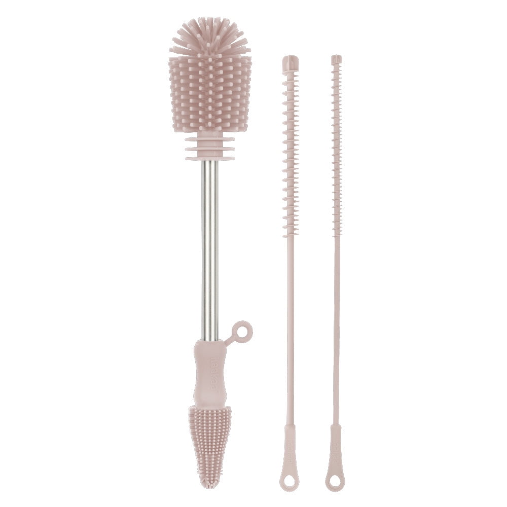 Haakaa Blush Silicone Cleaning Brush Kit – Multifunction 3-Piece Set for Bottles, Pumps & Accessories - Blush