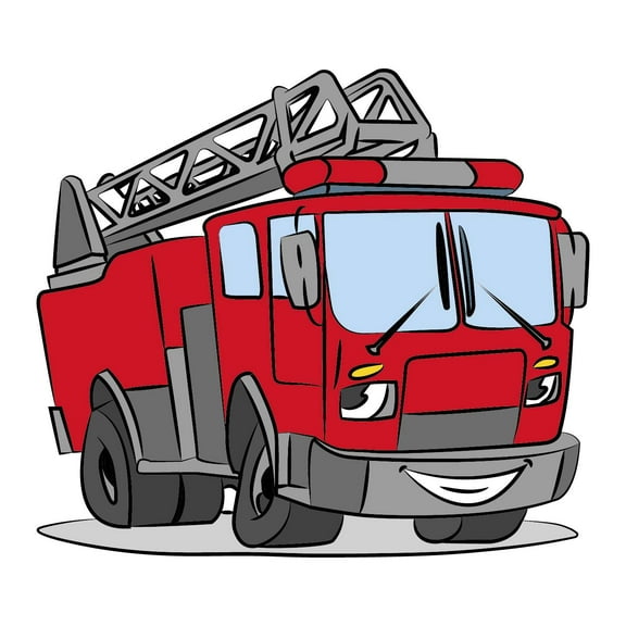 Firetruck Creative Artwork Design Vinyl Wall Decal - Truck with Smiling Face for 911 Emergecy Wall Decoration - 20" x 18"