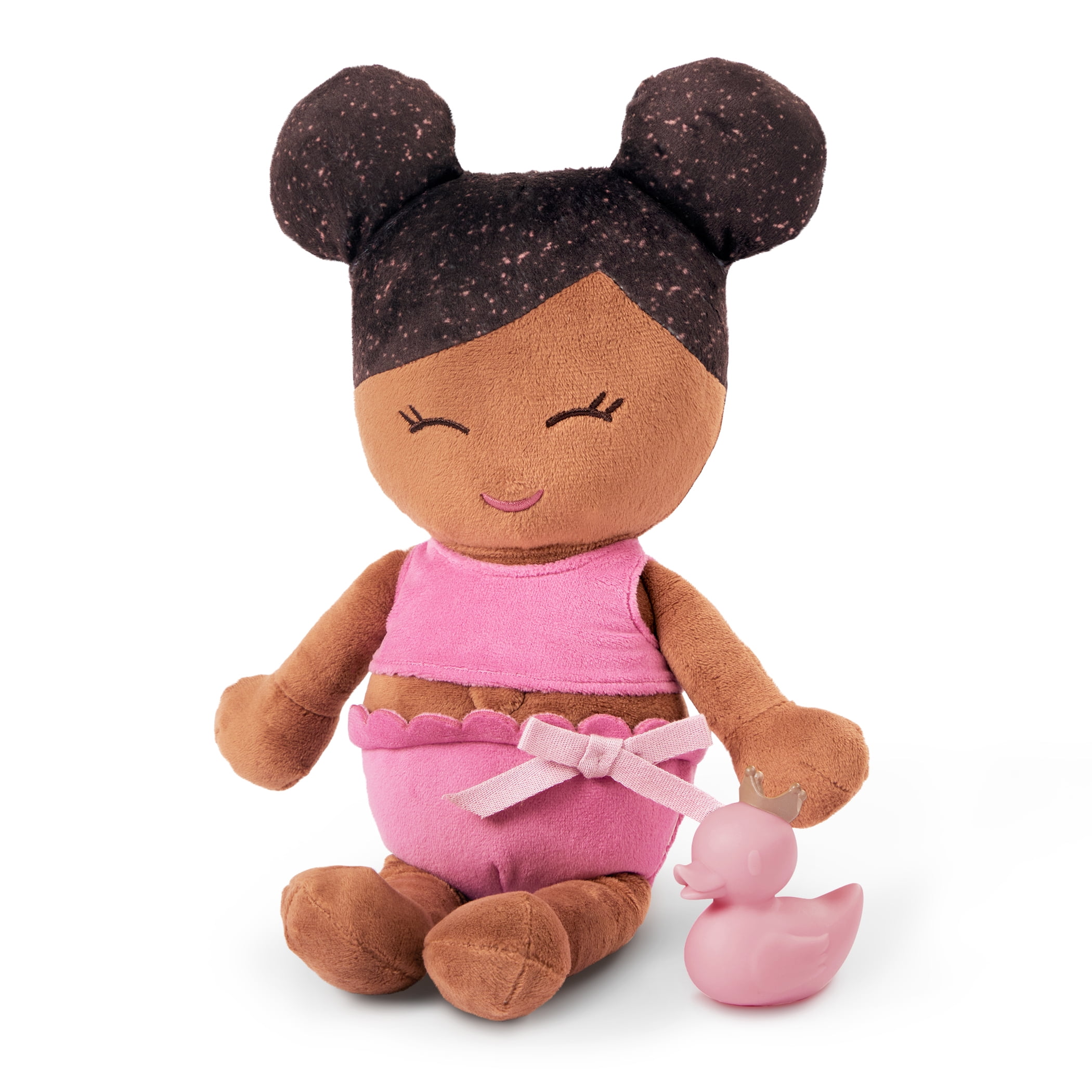 Poupée de bain en peluche Lullababy – Cheveux brun foncé et teint chaud POUPÉE DE BAIN EN PELUCHE LULLABABY
