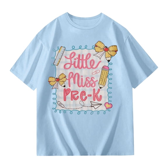Bobifish Little Girls Back To School T Shirts Short Sleeve Little Miss Pre-K Pencil Bow Tees Casual Crew Neck Back To School Season Tops
