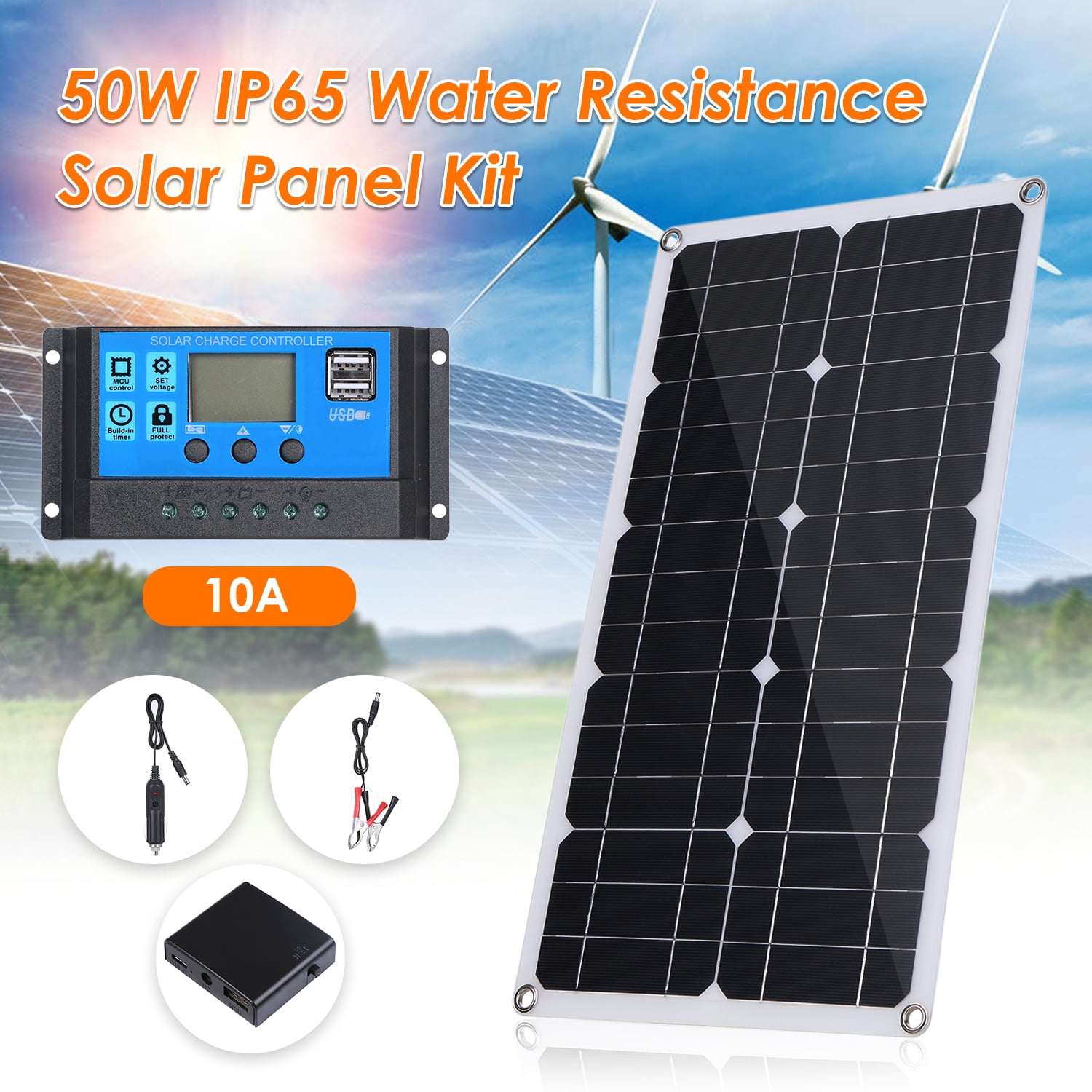 50W 12V/24V Solar Panel USB Battery Power Charger 10/20/30/A Solar Controller 