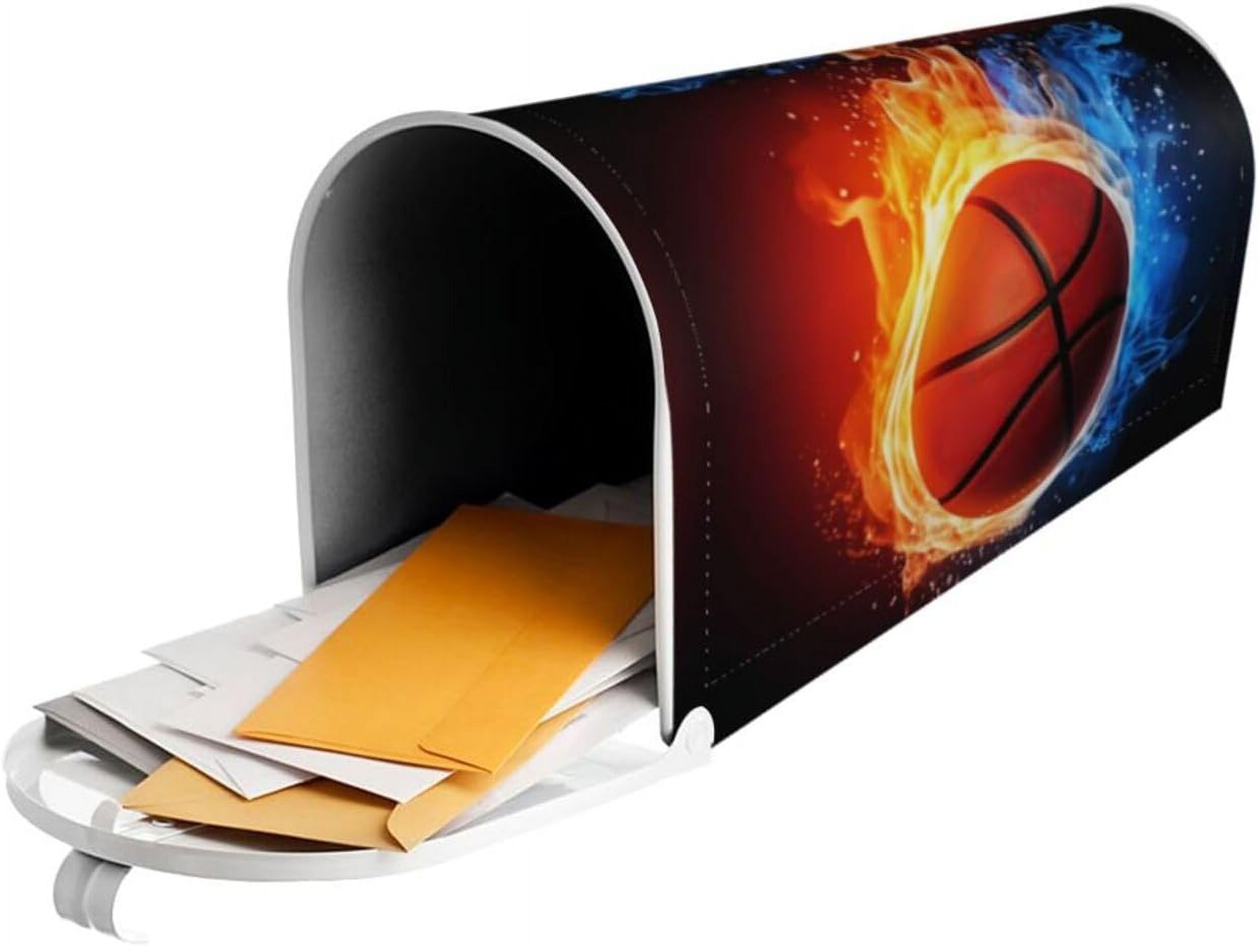 Basketball Mailbox Covers, Fire and Water Magnetic Post Box Cover Wraps Standard Size 21x18 in for Garden Yard Decor