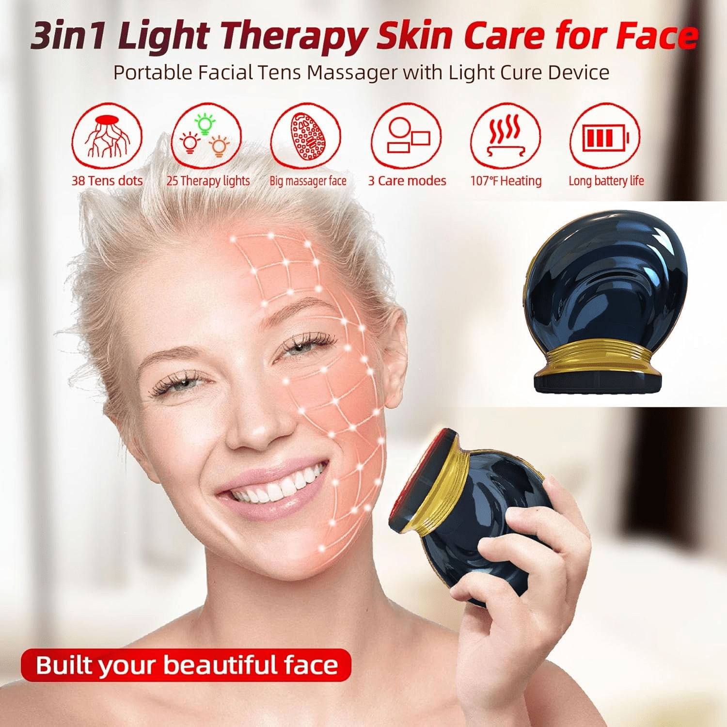 4-in-1 Facial Skincare Wand with Red Light & Microcurrent for a Radiant, Youthful Look