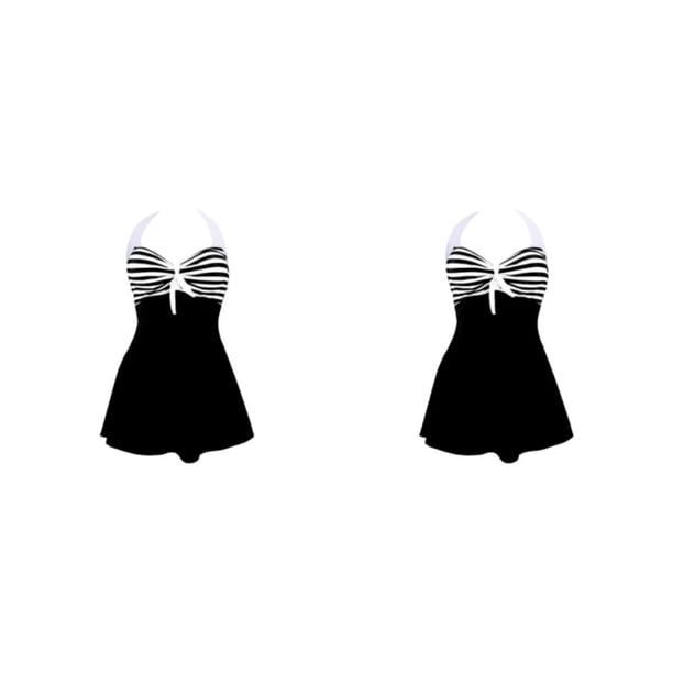 Jumpingount Vestido de baño sexy sin espalda para mujer Estilo casual Chicas Chinlon Traje de baño Damas Traje de baño Traje de baño Traje de L, raya blanca negra 2piezas