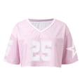 thumbnail image 4 of CONZONE Womens Summer Sports T-Shirts Short Sleeve Cropped Tops for Women Casual V Neck Number 25 Graphic Y2K Lightweight Tees Soft Cozy Dailywear, 4 of 5