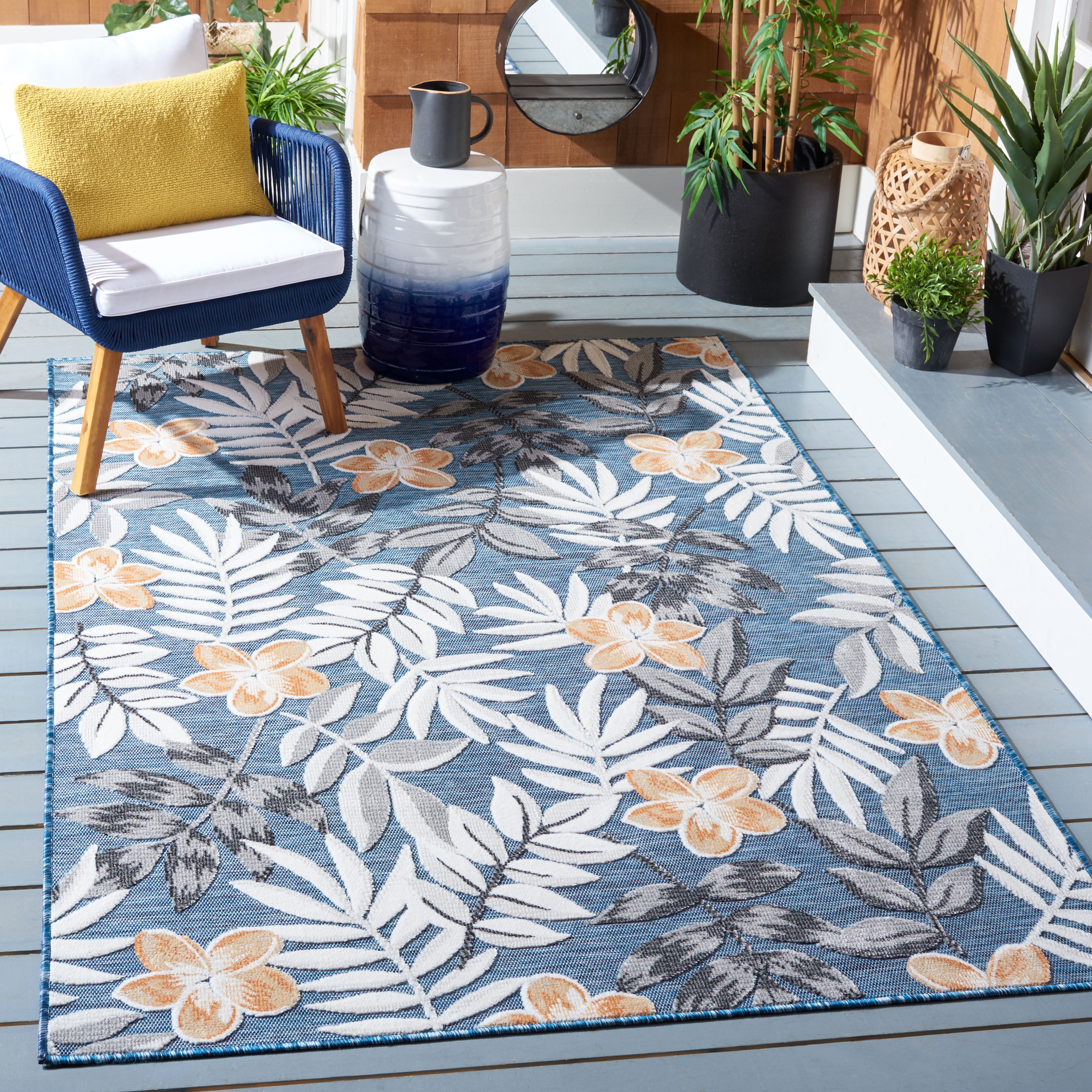SAFAVIEH Cabana Blazhe Indoor/Outdoor Area Rug, Blue/Grey, 6' x 9'