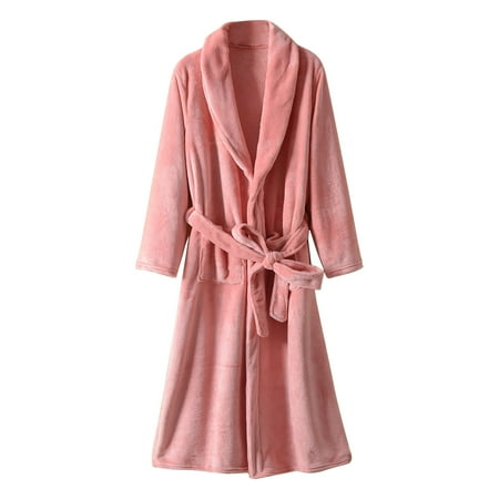 

Funicet Bath Robes for Women 2024! Plus Size Long Fleece Shawl Collar Plush Solid Bathrobe Winter Bath Robe with Pockets & Belts