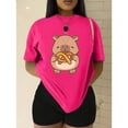 thumbnail image 3 of Playera Blusa De Capybara Comiendo Pretzel Ropa Divertida Para Mujer Capibara Color Fucsia Talla Chica Marca Emil SaEs, 3 of 4