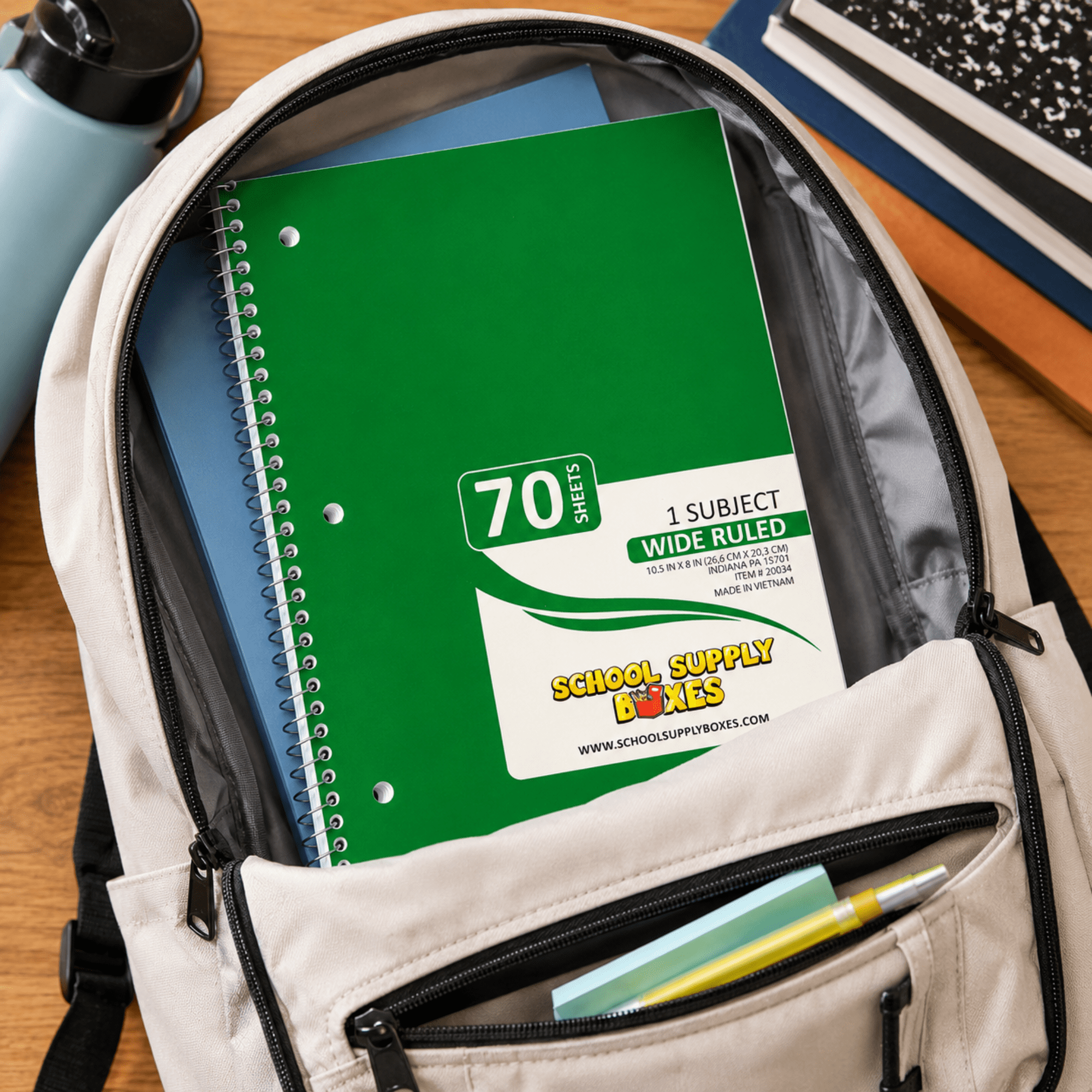 School Supply Boxes | (Green) Wide-Ruled 1 Subject Notebooks | 48 Pack | 10.5 IN x 8 IN (70 Sheets) Notebooks for School, Work & Office