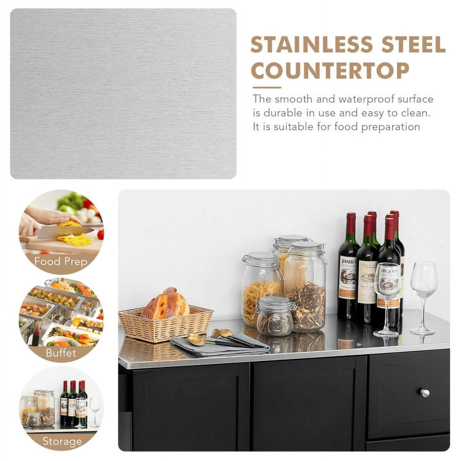 Finihen Rolling Storage Cabinet Cart, Kitchen Island Cart, Kitchen Island 2-Door Storage Cabinet with Drawers and Stainless Steel Top, for Kitchen, Dining Room, Black Finihen Rolling Storage Cabinet Cart, Kitchen Island Cart, Kitchen Island 2-Door Storage Cabinet with Drawers and Stainless Steel Top, for Kitchen, Dining Room, Black