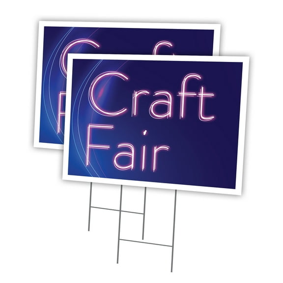 Craft Fair 2 Pack Of 12" x 16" Yard Sign & Stake | Advertise Your Business | Stake Included Image On Front Only | Made in The USA