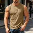 thumbnail image 2 of Men's Waffle Knit Henley Tank Top, Button Front with Chest Pocket, Breathable Sleeveless Shirt for Gym, Workouts and Muscle Fit Casual Wear, Big and Tall Sizes S-3XL Khaki, 2 of 9
