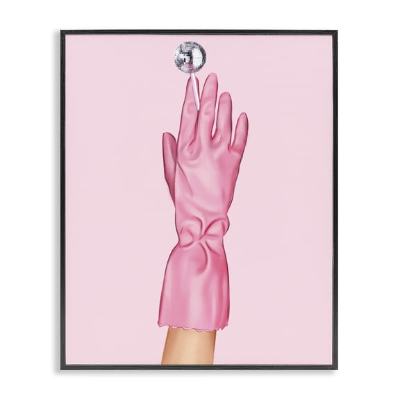 Stupell Industries Contemporary Pink Glove & Disco Ball Black Framed Giclee Art, 11 x 14, by Ziwei Li