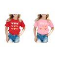 thumbnail image 1 of Lot de 2 (Rose 1 Pcs et Rouge 1 Pcs) Multipack sous-Vêtement Mignon Graphique T-Shirt à Manches Longues Imprimé Col Rond T-Shirt à Manches Courtes T-Shirt d'Été Décontracté, 1 of 4