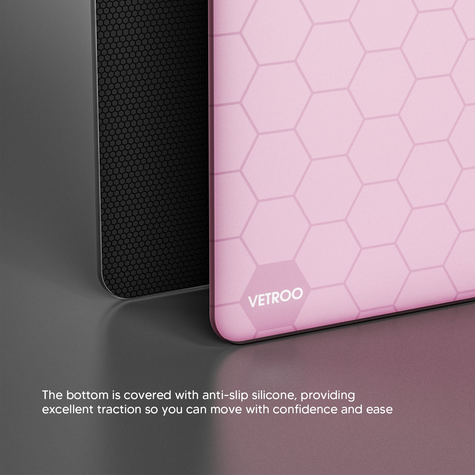 Vetroo GMP300 Tempered Glass Gaming Mouse Pad, Micro-Etched 3mm Tempered Glass with Silicone Anti-Slip Base, Multi-Layer Curing, Smooth Operation for Esport & Work - Pink