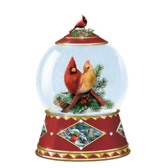 The Bradford Exchange Winter's Tiny Treasures Snow Globe Hand-Cast & Hand-Painted Sculpture of Cardinals in a Real Glass Snow Globe with Music by Bradley Jackson 5.5-Inches