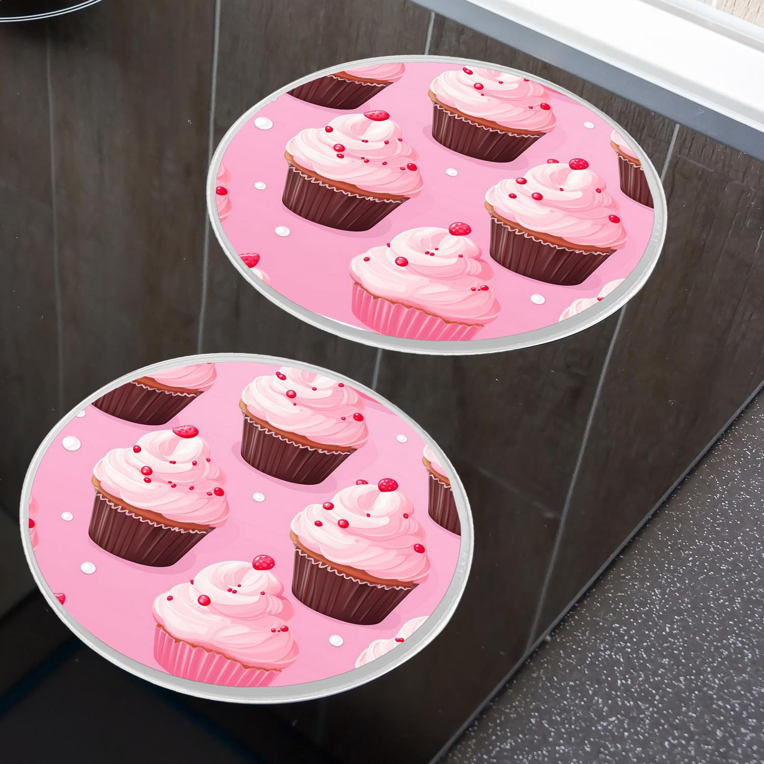 Round Stove Burner Covers 4 Pcs for Home Decor Cooktop Decorative ,Pink Cupcakes Berries design, Metal Round Stove Burner Covers 8Inch And 10Inch