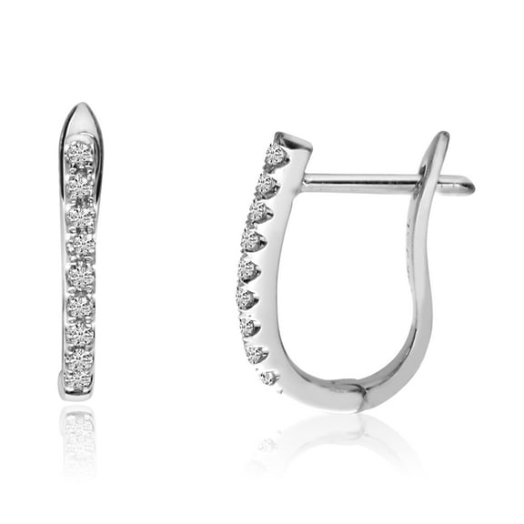 14k White Gold Small Diamond Hoop Earrings