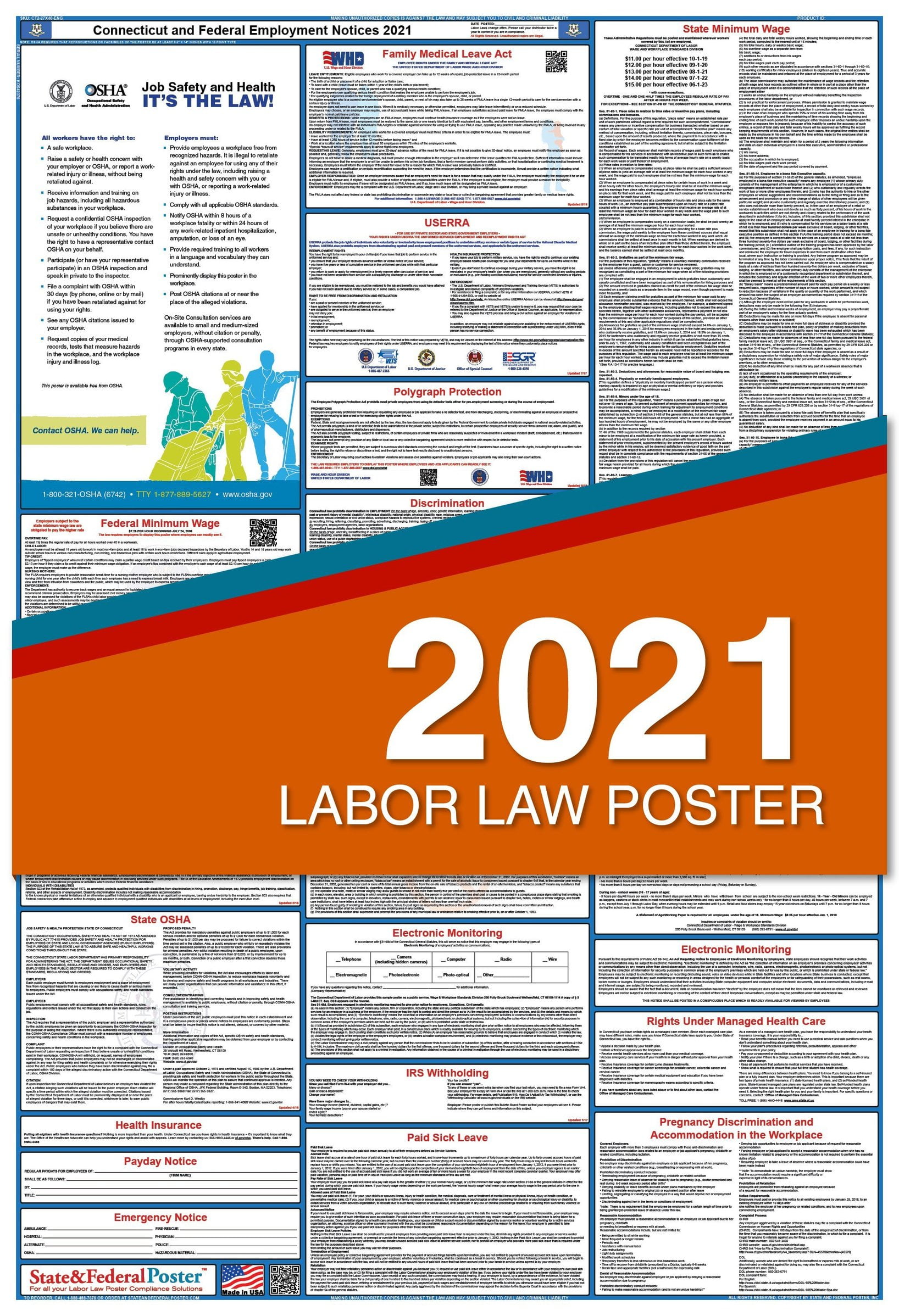 2021 Connecticut State and Federal Labor Law Poster (Laminated