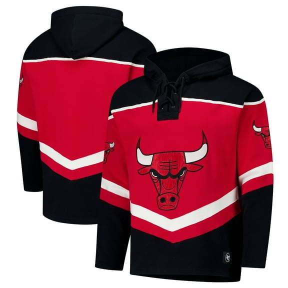 Men's '47 Red Chicago Bulls Oversized-Tri-Satin Layup Lacer Pullover Hoodie