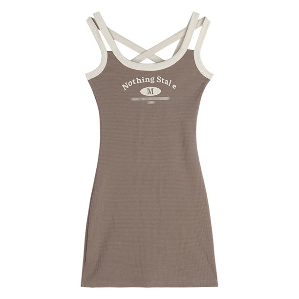 VISgogo Vestido sin mangas para mujer, vestido ajustado con estampado de letras en la espalda sin espalda cruzada en la cadera, ropa informal simple de una pieza VISgogo moda