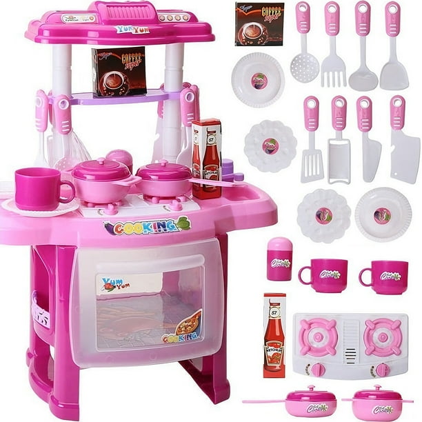 Cocina Infantil Cocinita Nina Sonido Luz Accesorios Rosa Little monkey mkz lmcocinajuguete Walmart en linea