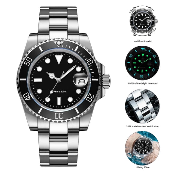 DESIGNICE Watches for Men Dive 200M Waterproof Men'S Analog Quartz Watch Bgw9 Luminous, Date Magnifier, Stainless Steel Bracelet Dive Watches for Men