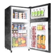 3.5Cu.ft Two Door Mini Fridge with Freezer,7 Adjustable Thermostat,17.9*17.5*34.7 inches,Apartment Size Refrigerator,Black,New