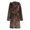 thumbnail image 4 of Women's Plush Fleece Hooded Knee Length Robe Set, Soft Bathrobe with Pockets and Sleep Mask, Cozy Loungewear, Warm Spa Robe with Adjustable Belt, Matching Eye Mask Included Coffee XXL, 4 of 7