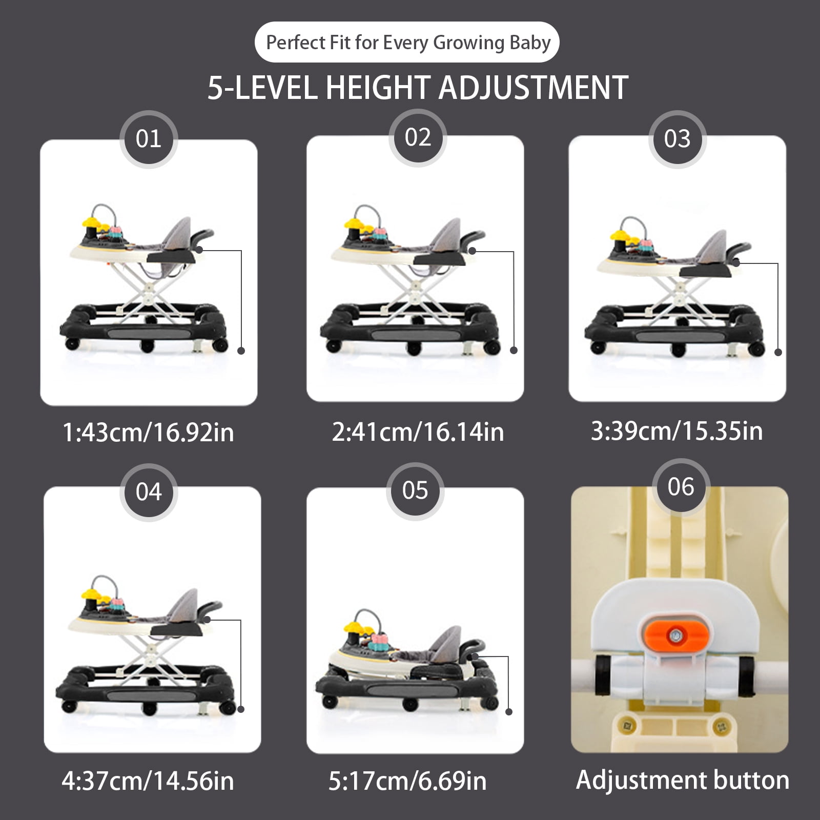 OUYI Foldable Baby Walker for Newborn & Toddler Safe - Sunshade, Foldable for Portability, Black
