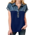 thumbnail image 5 of Pretxorve Kids Girls Summer T Shirt Lapel Short Sleeve Print Denim Splicing Button Embellishment Casual Top Sizes 4-15Y, 5 of 5