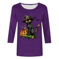 thumbnail image 5 of VKOYWKM Women Halloween Tops 3/4 Sleeve Fall Tops Black Cat Print T Shirts Party Top Loose Fit Crew Neck Three Quarter Length Blouse Tunic Tops, 5 of 6