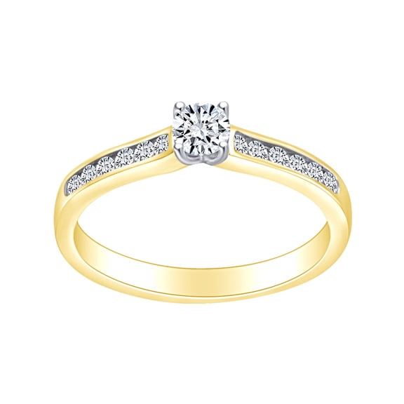 AFFY 0.40 Carat (Ctw) Round Shape White Natural Diamond Solitaire Engagement Ring In 14k Solid Yellow Gold Ring Size-7