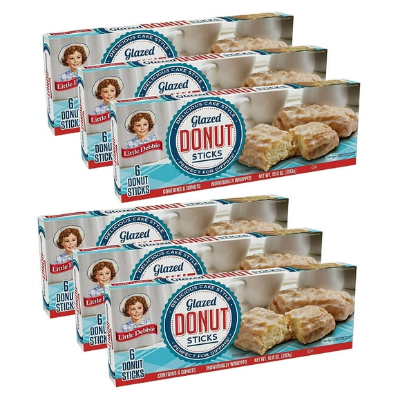 Little Debbie Glazed Donut Sticks, 6 Boxes of 36 Individually Wrapped Sweet Glaze Donuts