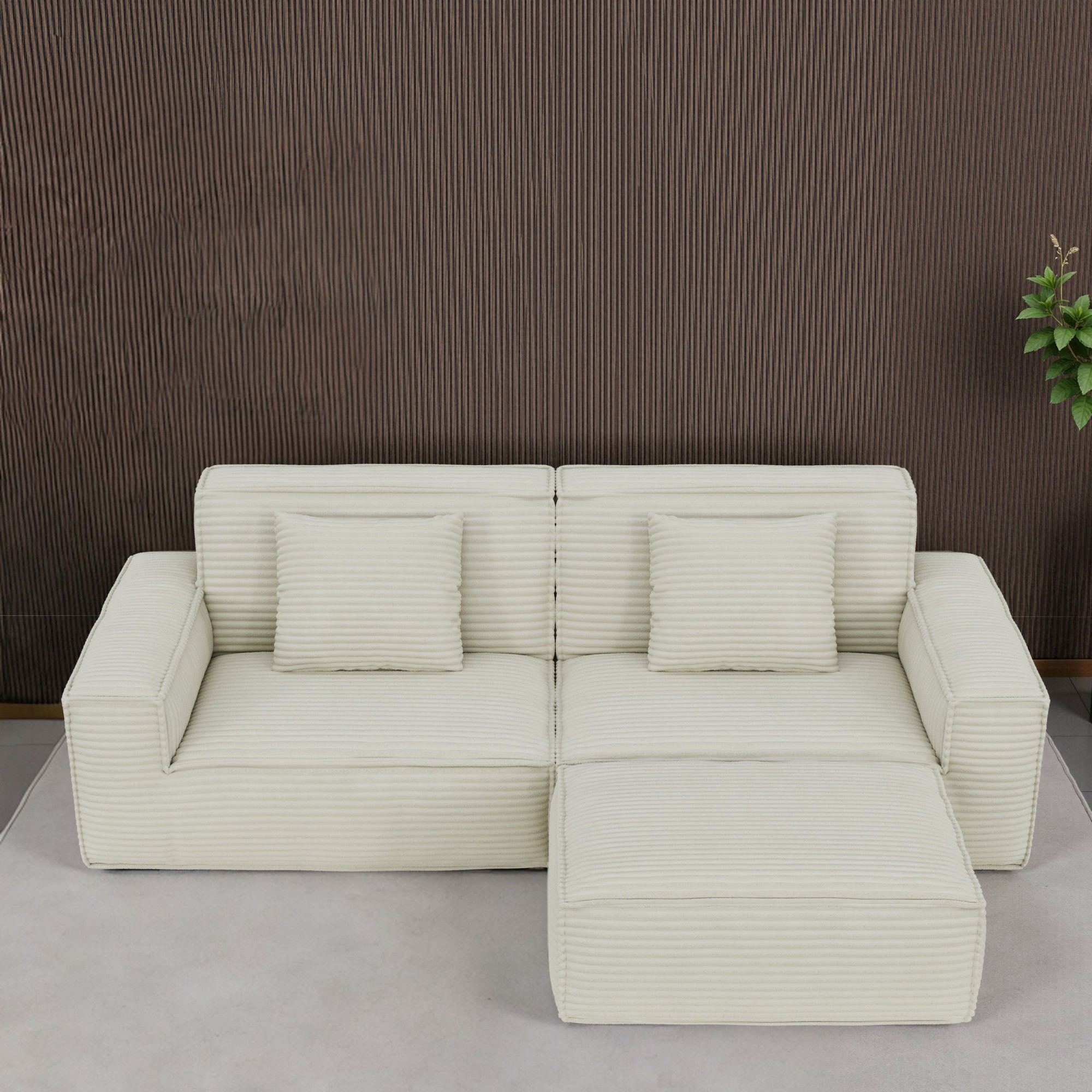 Gewnee Beige 106.3 Inch Compression Sofa - Full Sponge High Rebound,Straight Row with Foot Pedal,for Living Room & Bedroom.Beige