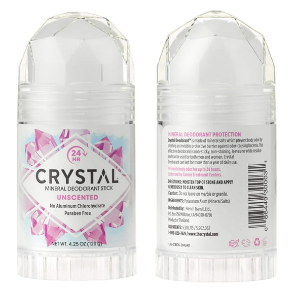 Desodorante Crystal Mineral Stick sin perfume 125 ml (paquete de 2)