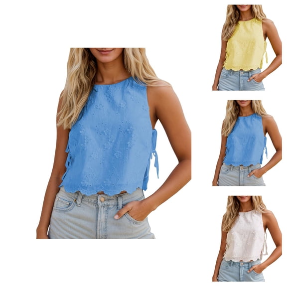 Lace Tank Tops for Women Lightweight Cute Floral Lace Crewneck Sleeveless Shirt Y2k Going out Tops Summer Outfits