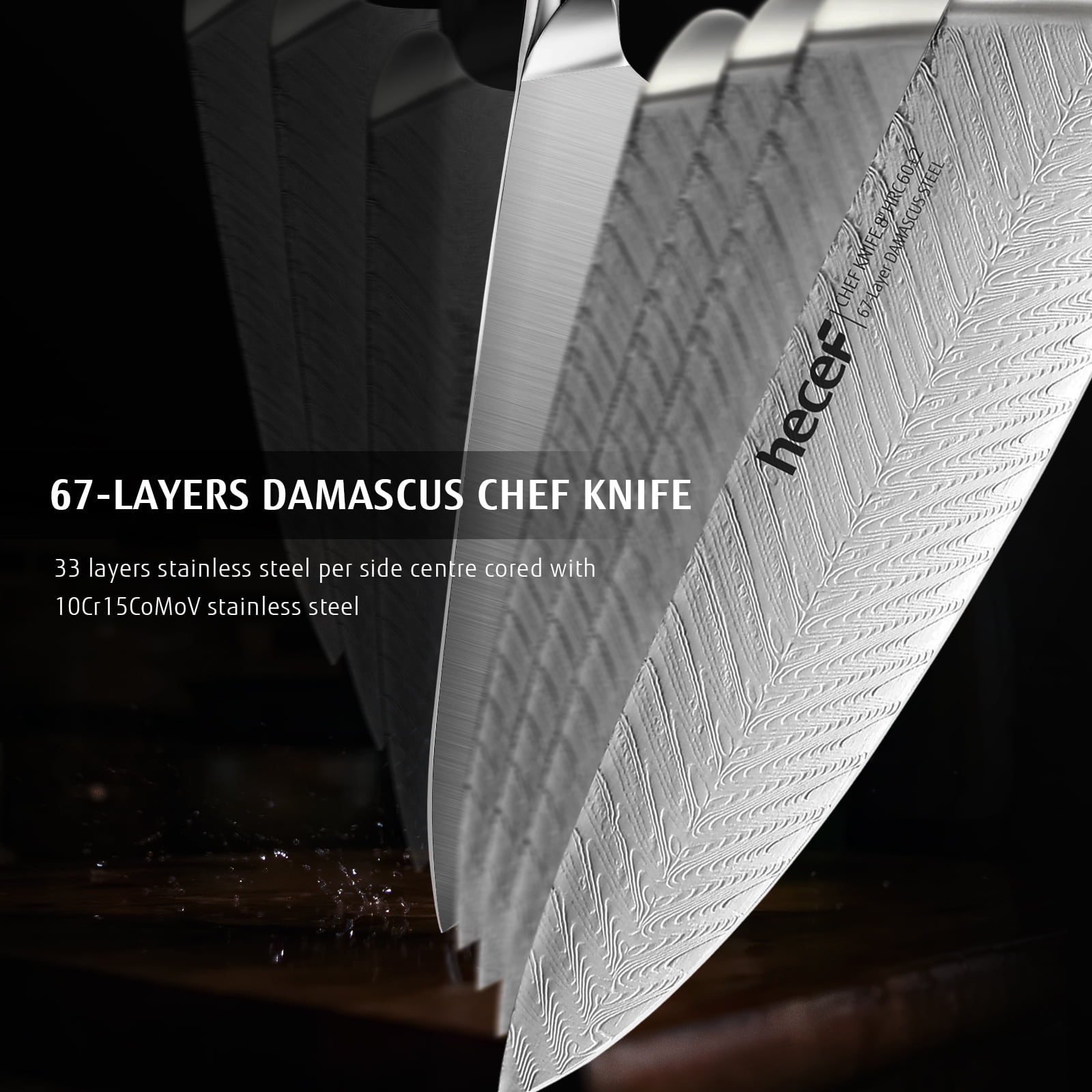 Hecef 8-Inch Japanese Chef Knife, Forged 67-Layer Damascus Steel Ultra  Sharp Professional Hammered Carving Knife 