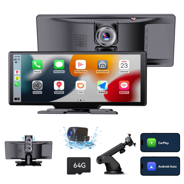 Portable Apple Carplay Screen for Car, 10.26" Wireless Apple Carplay & Android Auto Car Stereo, 4K Dash Cam, with 1080p Backup Camera, GPS Navigation, Mirror Link, Voice Control, Bluetooth, FM