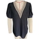 thumbnail image 1 of Blusa de manga corta con encaje de ganchillo y cuello en V para mujer, camisa hueca informal elegante a la moda para fiesta de citas, color negro XL, 1 of 2