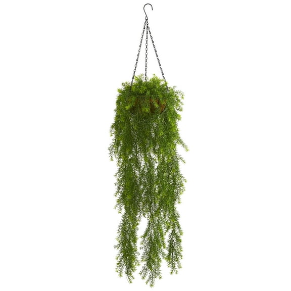 Nearly Natural 3' Plastic/Polyester Willow Artificial Plant in Hanging Basket, Green