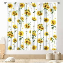 Sunflower Curtains for Living Room, Rusitc Farmhouse White Yellow Floral Flower Printed Retro Country Rod Pocket Kitchen Bedroom Cafe Window Drapes Treaments 2 Panel, 42"x63" Inch
