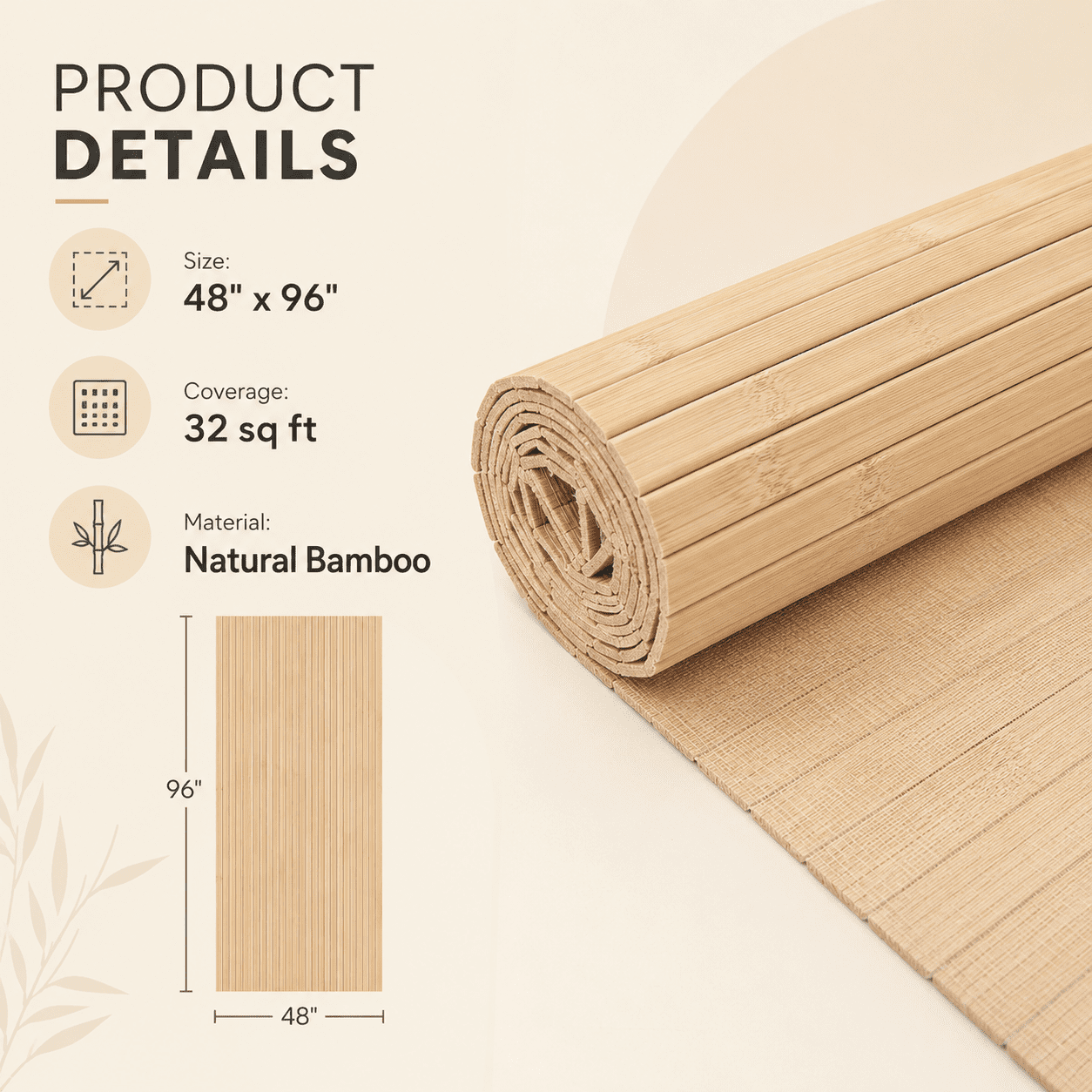 Yeslife Natural Bamboo Wall Panel Roll, 48 in x 96 in Flexible Cut-to-Fit Interior Wall Decor for Living Room and Bedroom, 32 sq ft