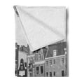 thumbnail image 2 of Black and White Soft Flannel Fleece Throw Blanket, Monochrome Photo of Amsterdam Canal with Red Tulips and Houses, Cozy Plush for Indoor and Outdoor Use, 60" x 80", Black White and Red, by Ambesonne, 2 of 5