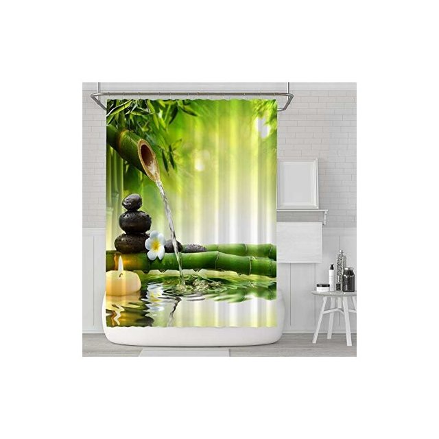 Cortina de ducha de bambú verde NQ Tejido de poliéster resistente al agua y al moho 180x180cm